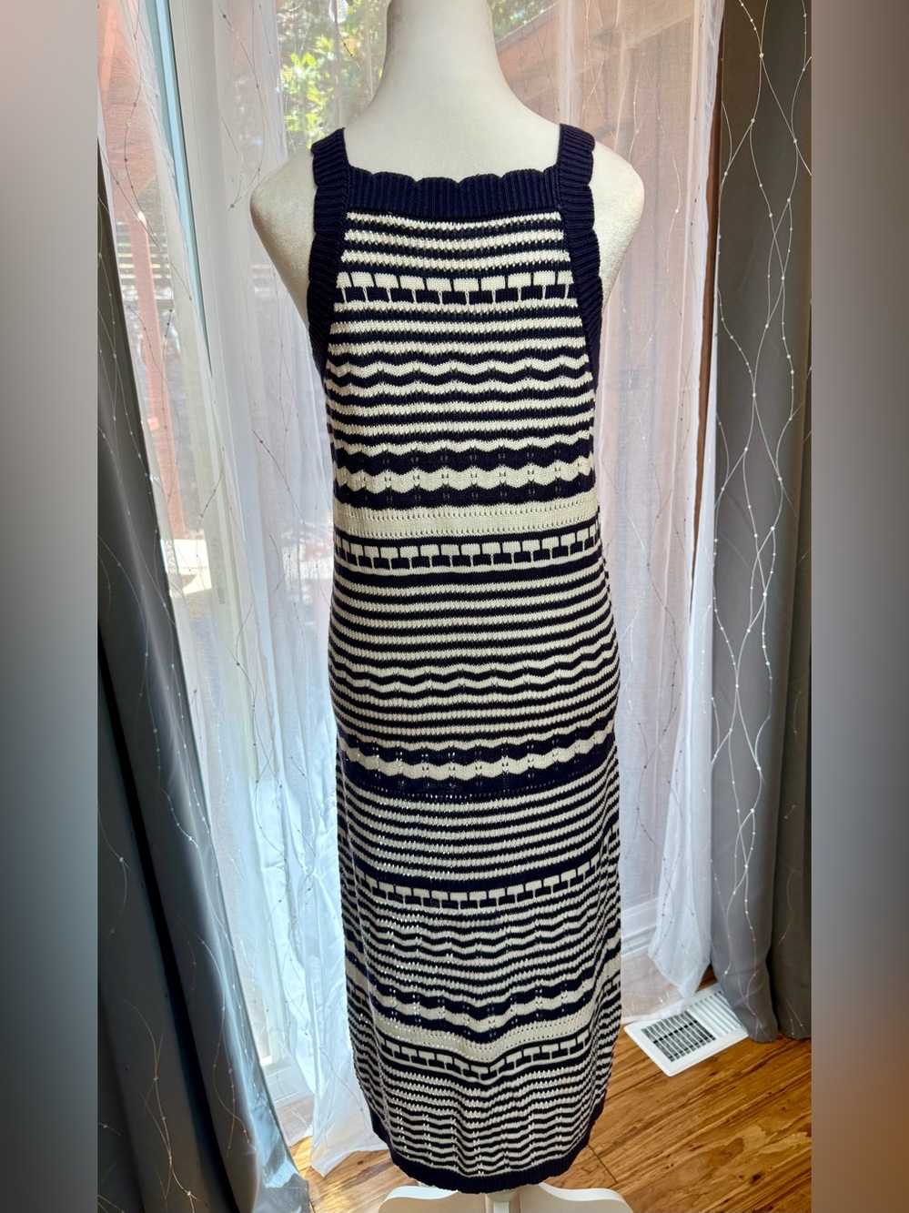 NWOT Joie Crochet Midi Dress Navy White Stripes Size M - Picture 3 of 7